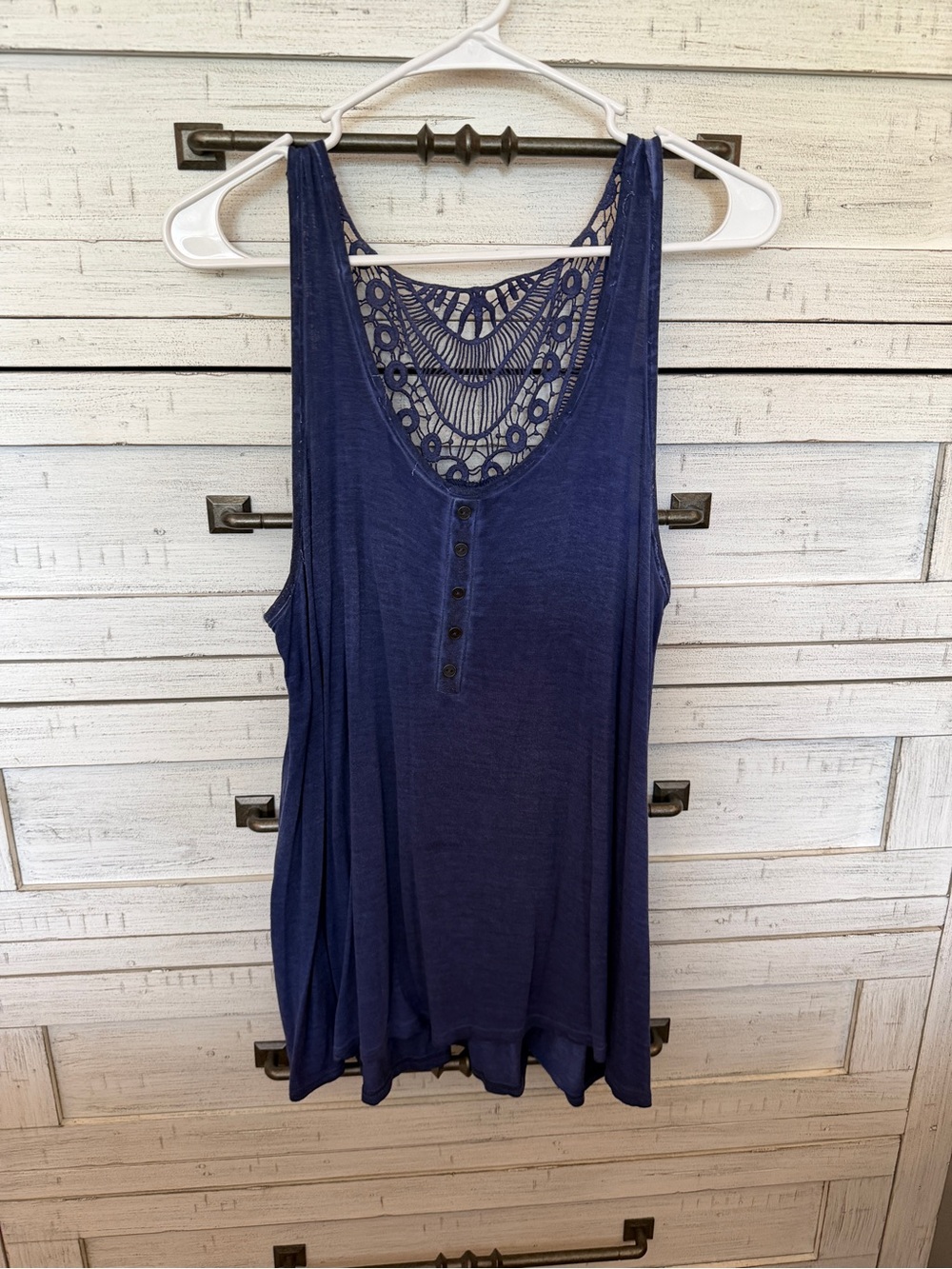 Knox Rose Navy Crochet-Back Tank Top